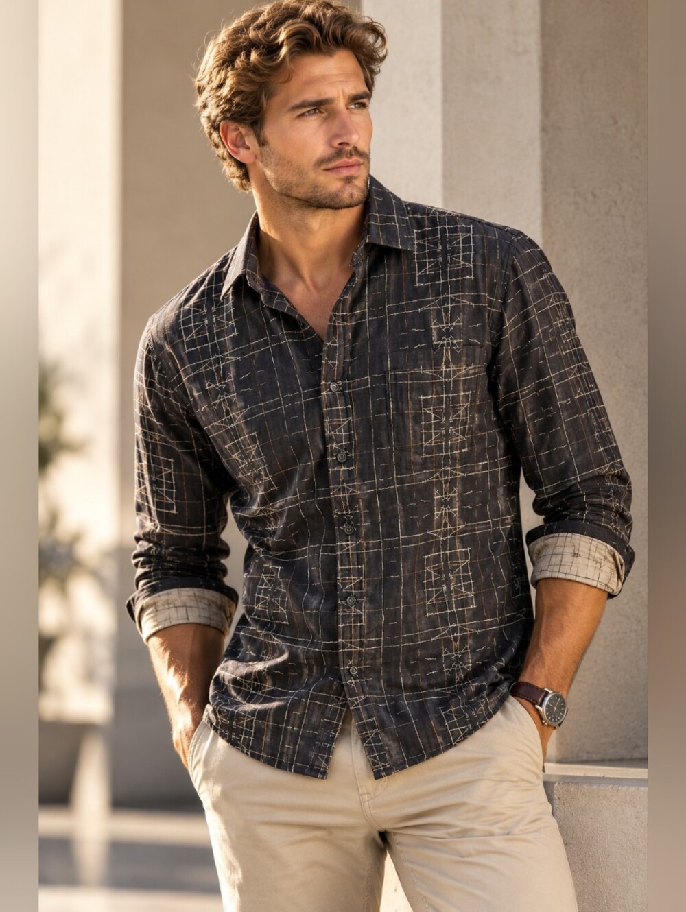 Billy Reid Men’s Slim Fit Geometric Print Button Down Shirt Size Small